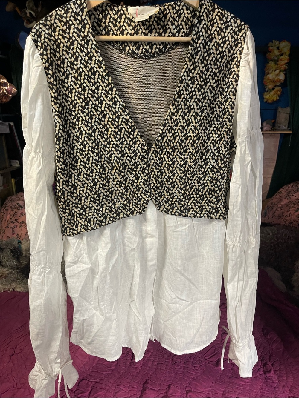 Anthropologie Black & White Layered-Look Button Down Shirt